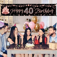 40th Birthday Banner Decorations for Women, Rose Gold Happy 40 Year