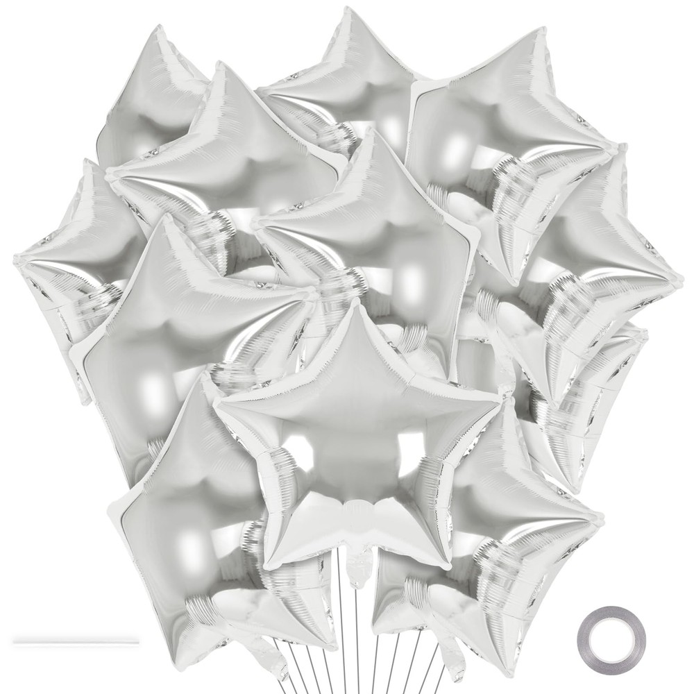 20 Pcs Star Balloons,18 Inch Silver Star Foil Balloons,Stars Shaped Balloon M…