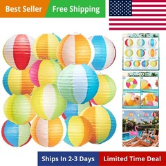 16PCS Pool Party Decorations, Summer Beach Ball Paper Lanterns, Colorful Luau…