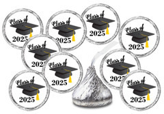 Class of 2025 Black Graduation Party Favor Kisses Stickers Labels SET of 216