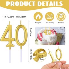 32 Pieces Number Birthday Candles Gold Cake 1.8 inches,