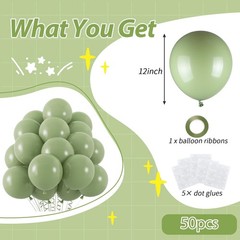 50pcs Sage Green Balloons, 12inch Matte Boho Green Balloons for for Wedding D…