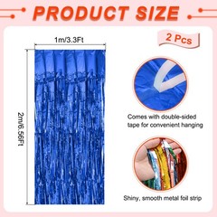 2 Pack Foil Fringe Backdrop Curtains 3.3×6.56 Feet Bling Blue Streamers