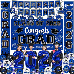 Class of 2026 Graduation Decorations Congrats Grad Party Decor Balloons Set Blue