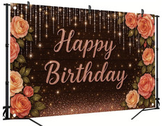 Rose Gold Birthday Backdrop 71 X 43 Inch Rustic Wood Floral Banner