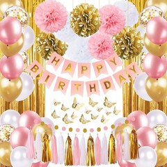Pink and Gold Birthday Party Decorations for Women with Happy