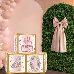 40Th Birthday Decorations Boxes for Women – 3PCS Pink Rose Gold Happy 40Th Birth
