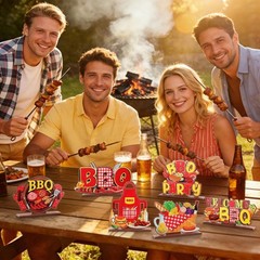 6 Pcs BBQ Centerpieces for Table Wooden BBQ Tabletop Signs for Summer Picnic …