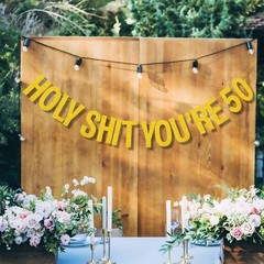 50th Birthday Decorations Banner for Women Men Pre-Strung Gold Glitter