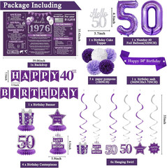 Purple 50th Birthday Decorations for Women – Back in 1976 Party Supplies Set