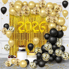 89pcs 2026 Happy New Year Decorations Kit New Years Eve Party Supplies Black and