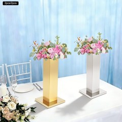 2-Piece 60cm Stainless Steel Column Wedding Flower Stand for Party Decor