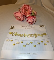Cheers to 50 Years Banner – Happy 50th Birthday Party Decorations Gold/white