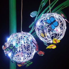 Beautiful Solar Lighted Hanging Mesh Orb with Colorful Butterfly Accents