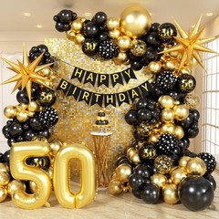 Vicduotex 114pcs 50th Birthday Decorations for Men, Black & Gold Balloons, Ba…