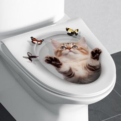 Waterproof 3D Cartoon Cat Toilet Lid Sticker Bathroom Self-adhesive Decal Cute