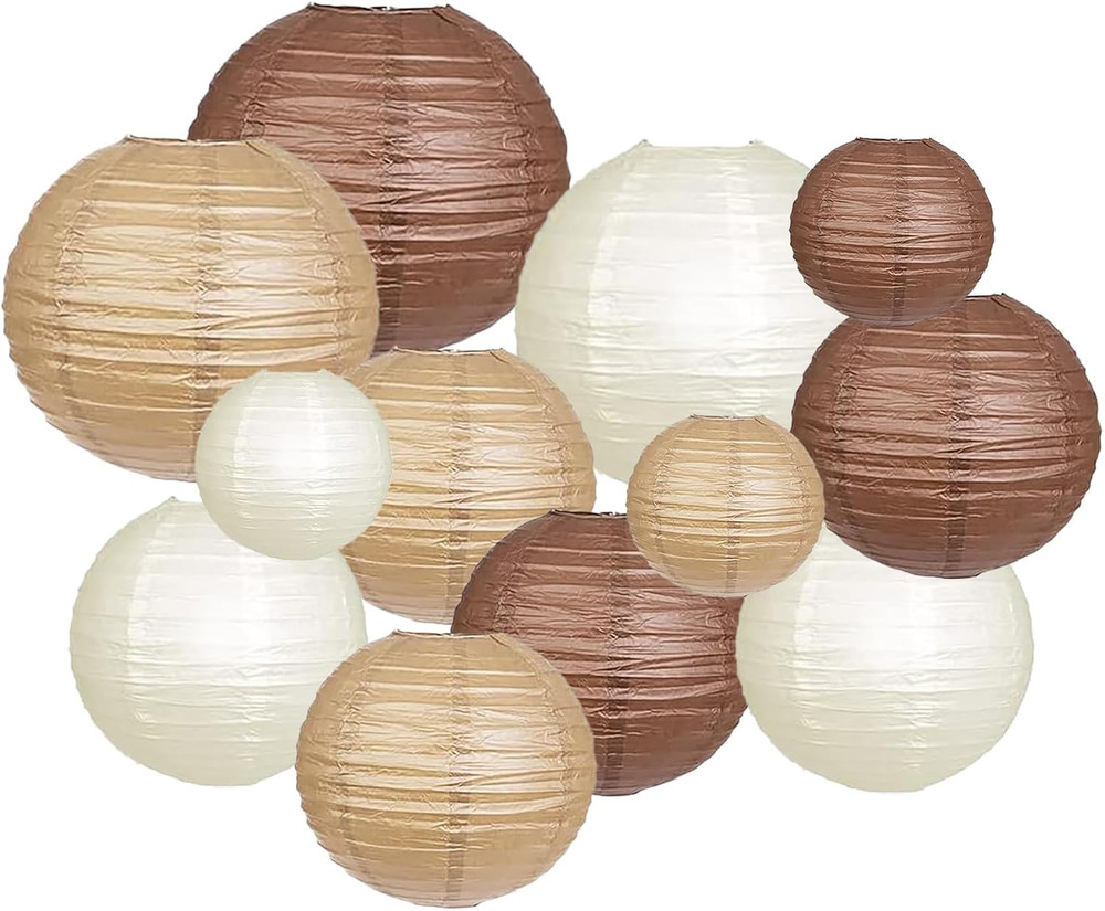 Brown Paper Lanterns Decorative, Caramel Boho Party Hanging Paper Lanterns Decor