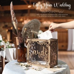 OurWarm Wedding Card Box with Window, Brown 9.6 x x 5.9 inches,