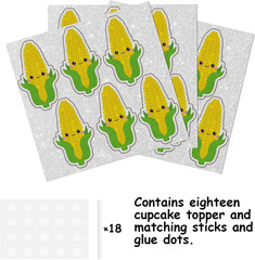 18Pcs Yellow Glitter Cute Corn Dessert Cupcake Topper Funny Vegetable Theme Deco