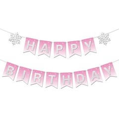 Blopee Pink Snowflake Happy Birthday Banner Prestrung Girl Winter Wonderland …