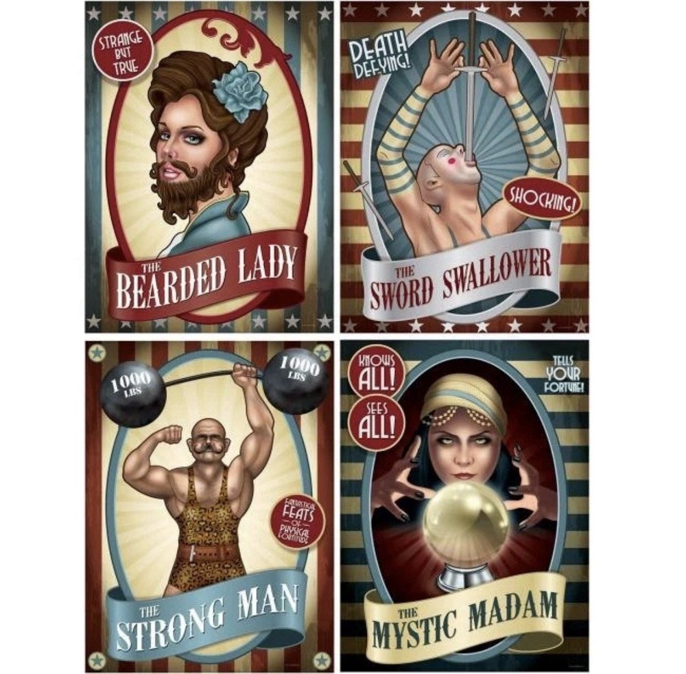 Vintage Circus Poster Cutouts 4 Pack 15-inch Circus Party Freak Show NEW