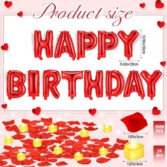 Happy Birthday Balloons Set with 24 LED Candles & 2000 Rose Petals – Party Decor