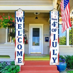 2 Pcs 4th/ Fourth of July Banners Decorations for Outdoor Hanging Welcome Porch