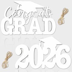 2 PCS Class Of 2026 Wood Signs White Graduation Congrats Grad Photo Booth Prop