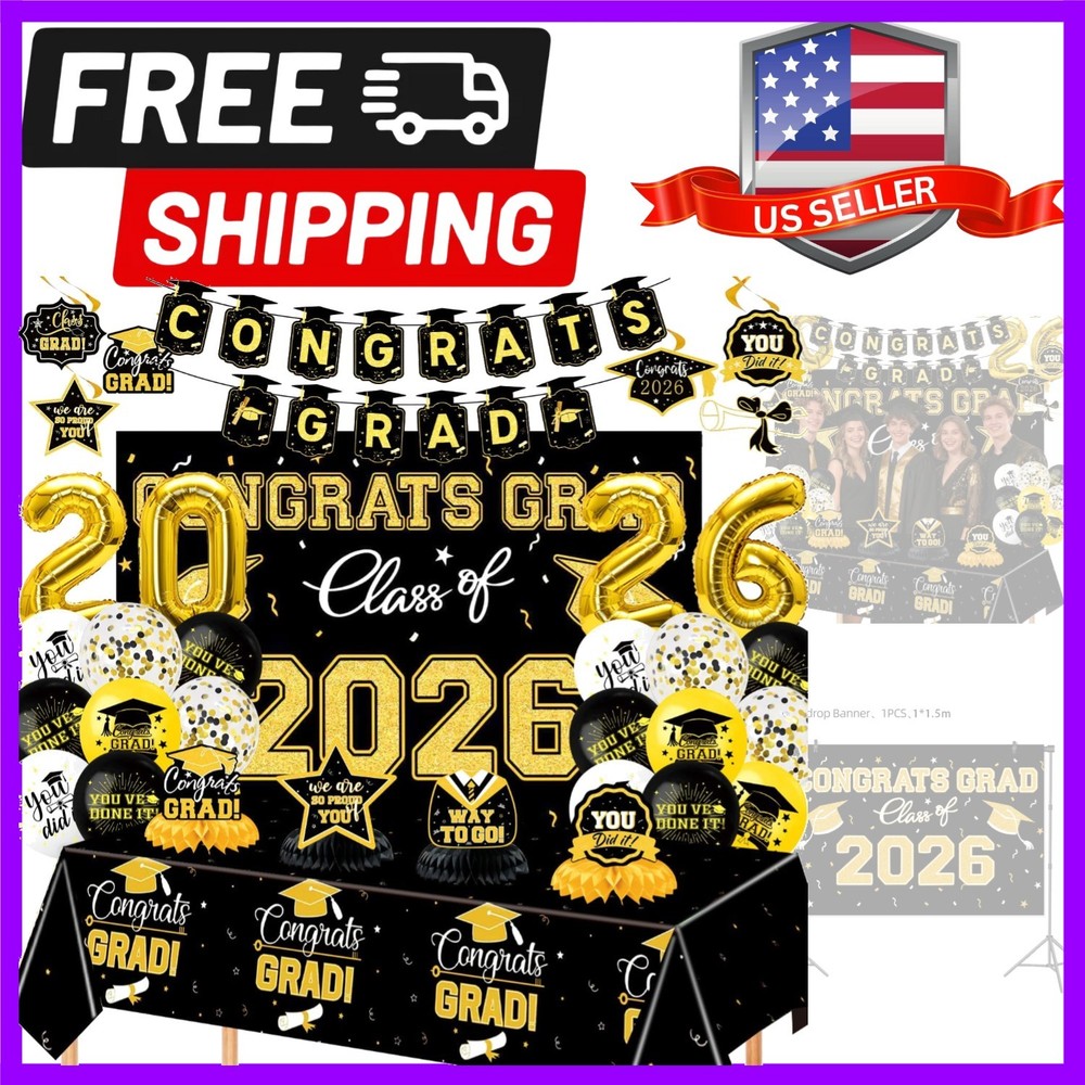 Graduation Decorations 2026 37 PCS – Black Gold Class of 2026 Party Supplies …