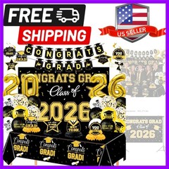 Graduation Decorations 2026 37 PCS – Black Gold Class of 2026 Party Supplies …