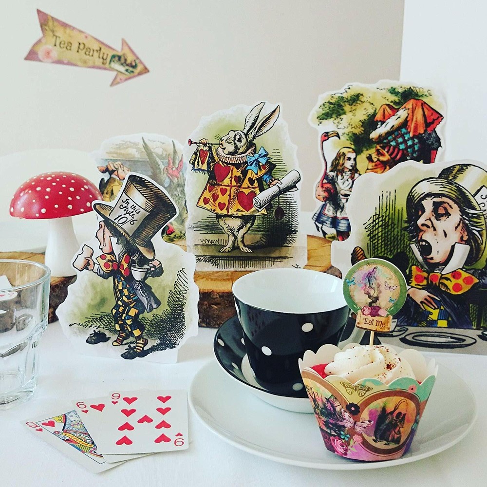 Alice in Wonderland Stand-Up Card Props, 42 Pack Party Supplies & Table Decor