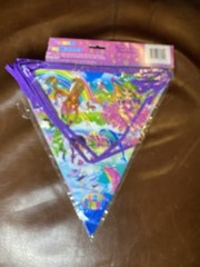 Lisa Frank Mylar Pennant Flag Banner (purple Top) Horse Fairy Eskimo Dolphin
