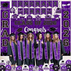 Graduation Decorations Class of 2026 Set – Purple Themed Congrats Grad Banner…