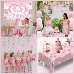 Pink Bow Decorations for Girls , Coquette Decorations, Pink and White Happy B…