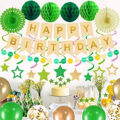 79Pcs Birthday Decorations Happy Birthday Banner Green Gold Balloons Paper F…