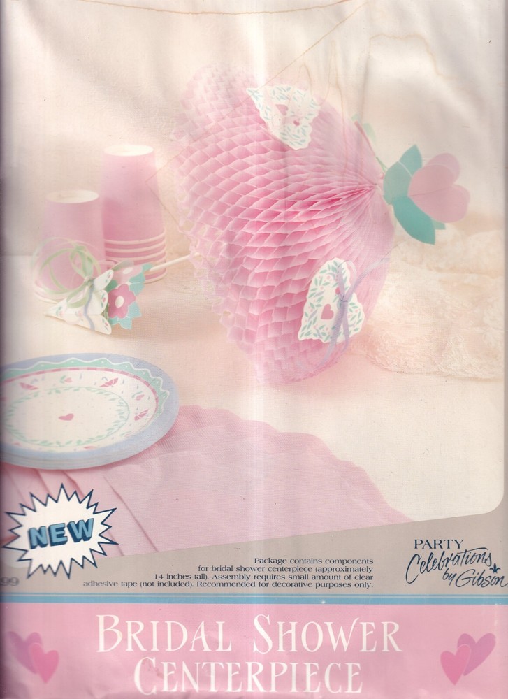 BRIDAL SHOWER CENTERPIECE HONEYCOMB PINK UMBRELLA BY GIBSON VINTAGE {N5}