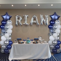 2 Set 5 Feet Balloon Column Kit With Balloons, 80 Pcs Navy Blue Silver Balloo…