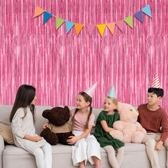 2 Pack Pink Foil Curtain Backdrop Party Decorations 3.28 x 7.05 Ft Tinsel Stream