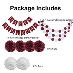 8pcs Burgundy Maroon White Birthday Hanging Party Streamers Paper Garland Tis…