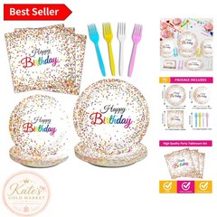 Festive 96-Piece Birthday Tableware Set – Confetti Sprinkles Theme for 24 Guests