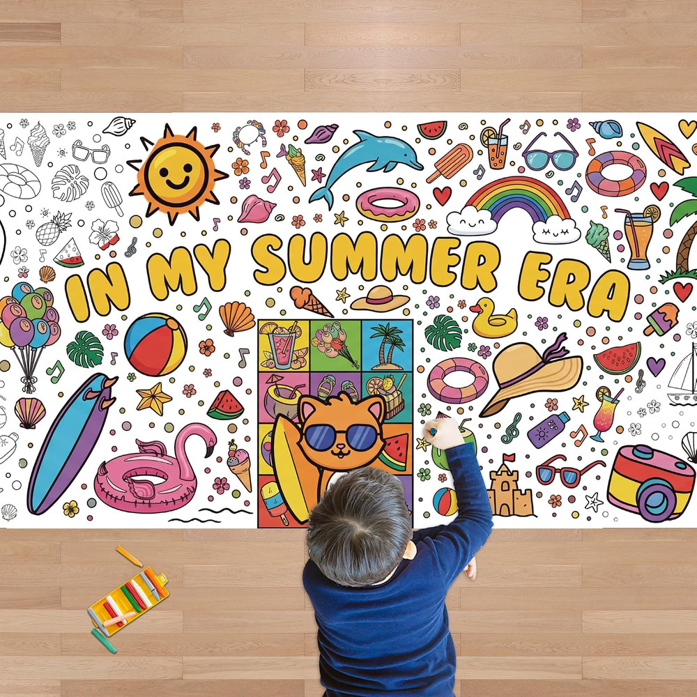 Summer Giant Coloring Poster/Tablecloth – Summer Toys | 30 X 72 Inches Jumbo Col