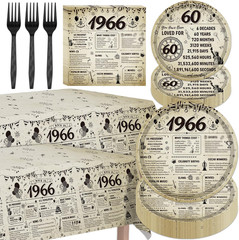 60Th Birthday Decorations for Men Women – 98PCS Vintage Back in 1966 Plates Napk
