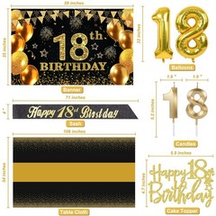 18th Birthday Decorations Boys Girls with Black and Gold