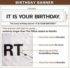 It Is Your Birthday Banner,The Office Theme Vinyl Banner 6 Ft X 1 Ft with Metal