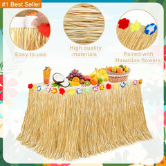 Luau Party Decorations, Natural Hawaiian Grass Table Skirt, Flower 108 X 29.5″ G