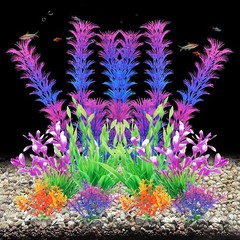 AQUANEAT Artificial Fish Tank Plants, Aquarium 8.5 inches, Purple