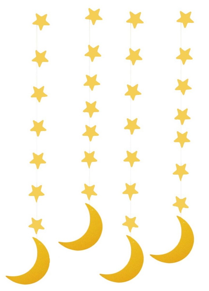 Gold Crescent Moon Hanging Eid Islamic Muslim Holiday Decoration (4 Pack)