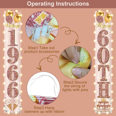 60Th Birthday Party Banner Lighted Decorations for Women-Pink Rose Gold Vintage