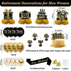 Retirement Party Decorations Men Women, Black Gold Happy Retirement Decorations,