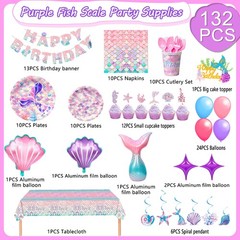 The Little Mermaid Party Decoration Birthday Balloon Plates Tableware Banner Cup